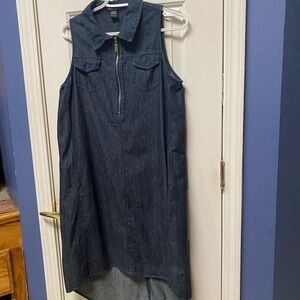 Robert Louis Womens M
Dark Wash Denim Dress
Sleeveless Pockets High Low
Medium
